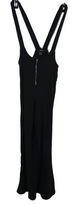 Dámský černý žebrovaný palazzo kalhotový overal Forever21