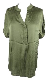 Dámská khaki saténová polo halenka 