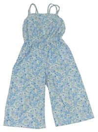 Bielo-modrý kvetinový nohavicový overal Primark
