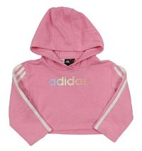 Růžová crop mikina s logem a kapucí Adidas