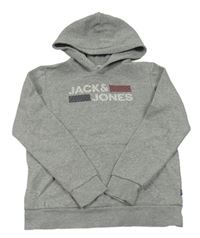 Světlešedá mikina s logem a kapucí Jack & Jones