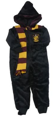 Černá chlupatá kombinéza Harry Potter s kapucí