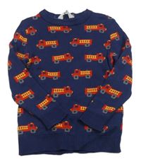 Tmavomodrý sveter s autami H&M