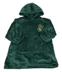 Tmavozelená chlupatá oversize mikina s hadem a kapucí 