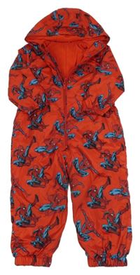 Červená šusťáková podšitá kombinéza se Spidermany a kapucí Marvel