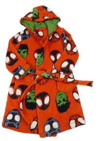 Červený chlpatý župan s Avengers a kapucňou George