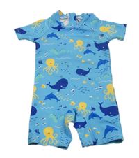 Modrý UV overal s velrybami a chobotnicemi 