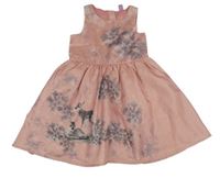 Ružové šaty s kvetinami a srnkami Dopodopo