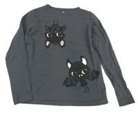 Tmavosivé tričko s netopýry