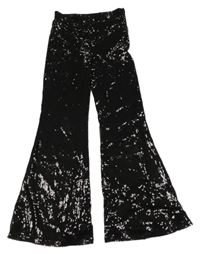Černé bootcut flitrové kalhoty H&M