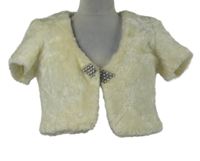 Dámske smotanové kožušinové podšité bolerko s kamienkami Orsay