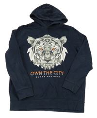 Tmavomodrá mikina s tygrem a kapucí C&A