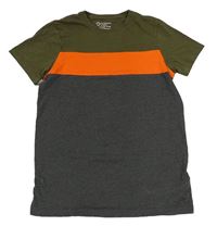 Kaki-oranžovo-tmavosivé tričko Primark
