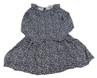 Tmavomodré kytičkované šaty s límečkem H&M