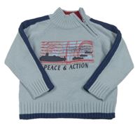 Modrošedo-tmavomodrý pletený sveter s ponorkami C&A