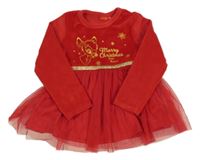 Červené plyšové šaty s Bambim a tylovou sukní Disney