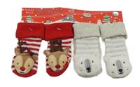 Nové - 2x pruhované ponožky - so sobem + ledním medvěďom