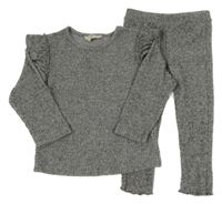 2set - Tmavosivé úpletové rebrované tričko s volánky + legíny F&F