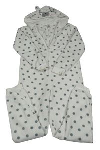 Biela bodkovaná á chlpatá kombinéza s kapucí - medvěď C&A