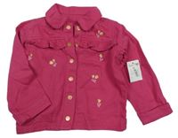 Nové - Fuchsiová rifľová bunda s kvietkami Nutmeg