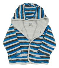 Modro-bílo-šedá pruhovaná sametová propínací podšitá mikina s kapucí Topomini