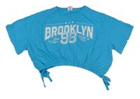 Modré oversize crop tričko s nápisom Page one young