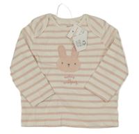 Nové - bielo-ružové rebrované tričko so zajačikom F&F