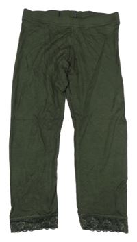 Khaki capri legíny s čipkou