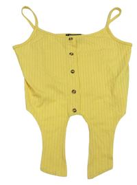 Žltý rebrovaný crop top so zavazováním a gombíkmi New Look
