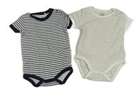 2x - Bílo-šedé + tmavmodro-bíllé pruhované body Topolino