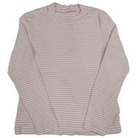 Bílo-růžové pruhované žebrované triko 