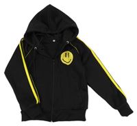 Čierna prepínaci športová mikina so smajlíkmi a kapucňou