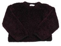 Vínovo-černý melírovaný chlupatý svetr 