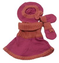 Nové - 3set - Růžovo-oranžová roláková vsada + baret + rukavice Vertbaudet