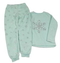 Světlezelené chlupaté pyžamo s vločkami a flitry Primark