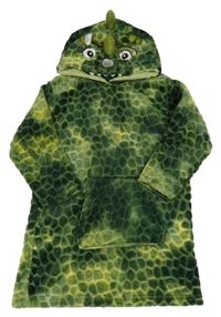 Zeleno-tmavozelená plyšová oversize mikina s kapucí - dinosaurus