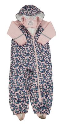 Tmavomodro-svetloružová nepromokavá kombinéza s kvietkami a kapucňou Lupilu