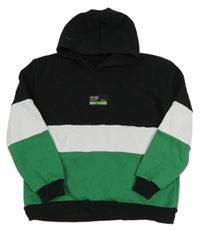 Zeleno-bílo-černá mikina s kapucí 