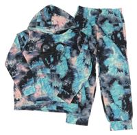 2set - Farebná batikovaná mikina so srdiečkom a kapucí + tepláky