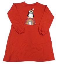 Červené teplákové šaty s tučňákem a flitrami H&M