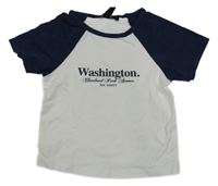 Bílo-tmavomodré crop tričko s nápisem New Look 