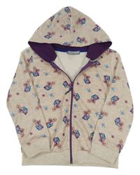 Béžovo-sivá melírovaná prepínaci mikina s Frozen s kapucňou