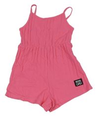 Ružový rebrovaný kraťasový overal Shein