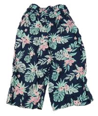 Tmavomodré kvetované culottes nohavice Y.F.K.