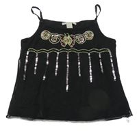 Čierny tylový top s flitrami a korálkami H&M