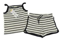 Nové - 2Set - Smetanovo-černý pruhovaný/vzorovaný háčkovaný crop top + kraťasy F&F