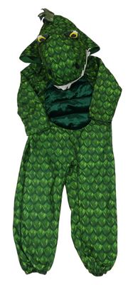 Kockovaným - Zeleno-tmavozelená kombinéza s kapucí - dinosaurus F&F