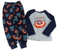 Šedo-tmavomodré melírované chlupaté pyžamo s CAPTAIN AMERICA PRIMARK