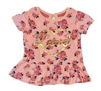 Korálová tunika s květy a zlatým srdíčkem s nápisem PRIMARK