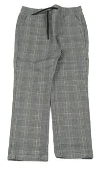 Šedo-černo-bílé kostkované vzorované melírované chino kalhoty Denim Co.